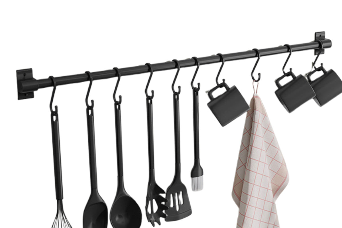 Kitchen Sliding Hooks Hanging Rack Rail Wall Mounted Utensil Hanging Rack Utensil Holder