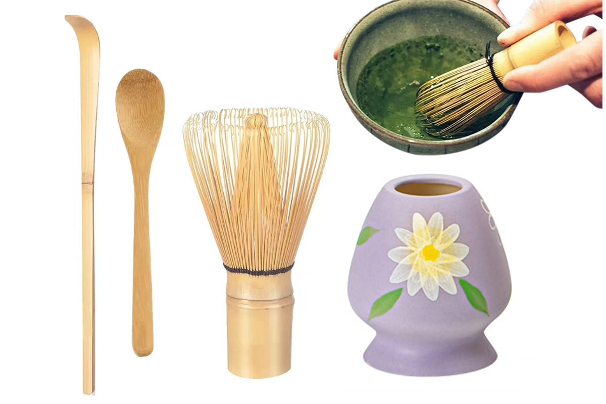 4Pcs Bamboo Matcha Whisk Set Chasen Chashaku Matcha Whisk for Tea Ceremony-Purple