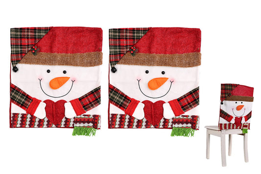 2Pcs Christmas Chair Covers with Santa Hat for Holiday Dinner Party -Snowman