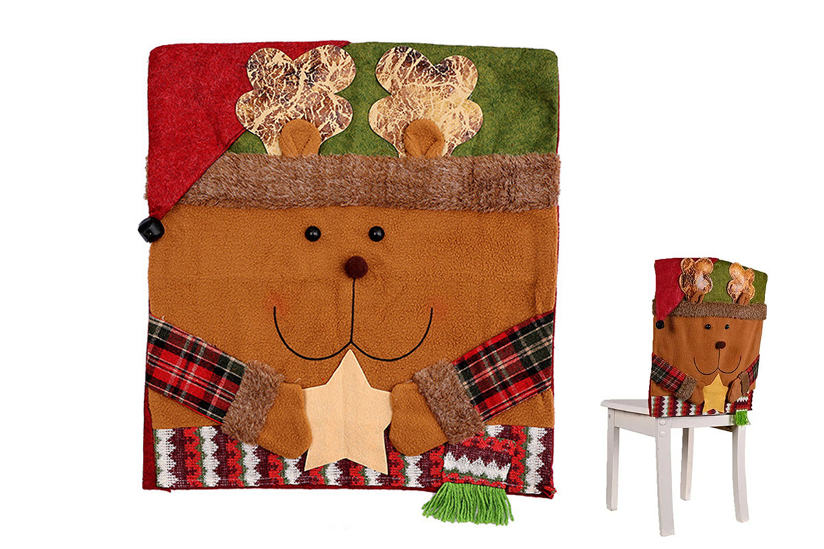Christmas Chair Covers with Santa Hat for Holiday Dinner Party -Reindeer