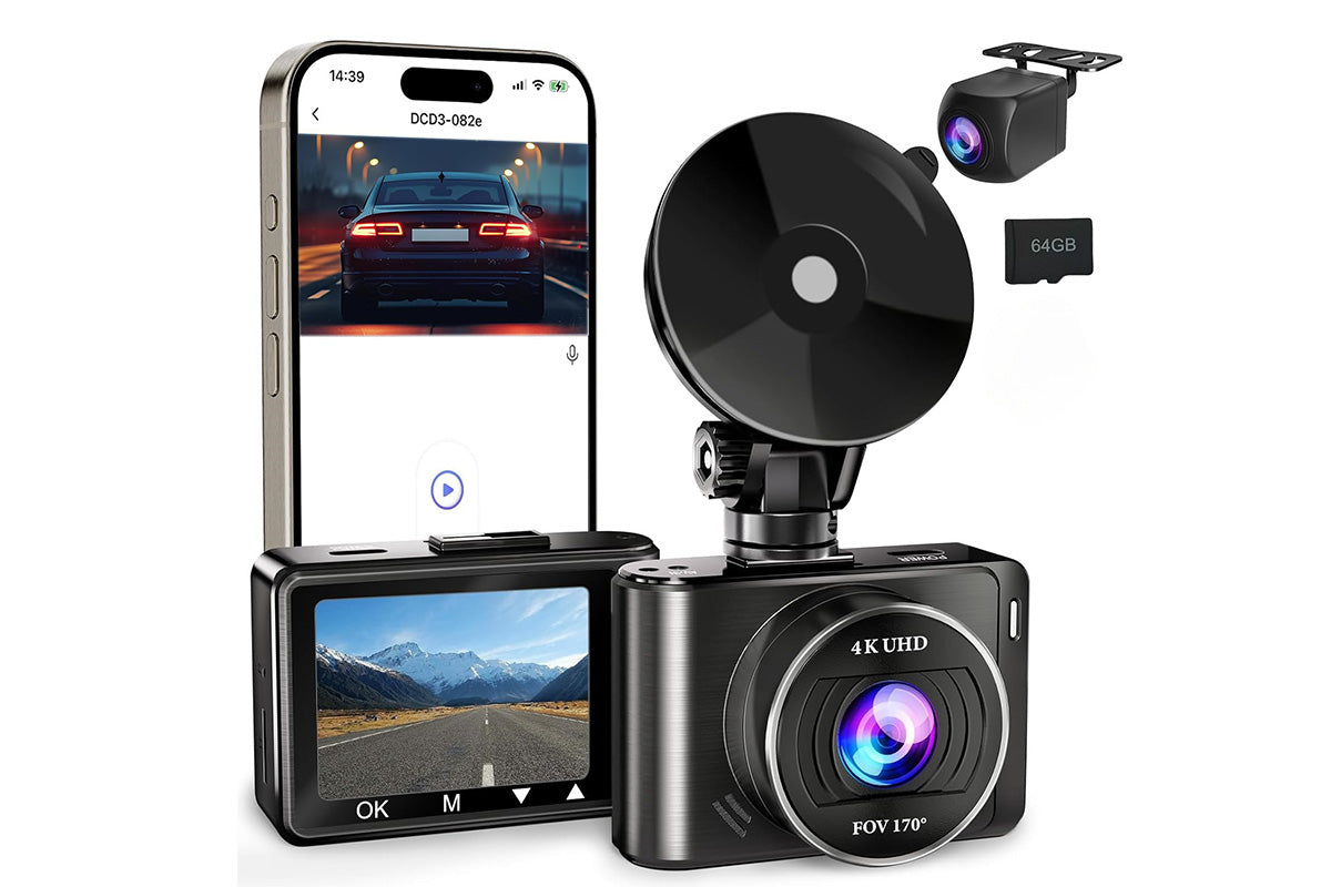 Dual 4K Front & 1080P Rear Dash Camera for Cars with WiFi and Night Vision