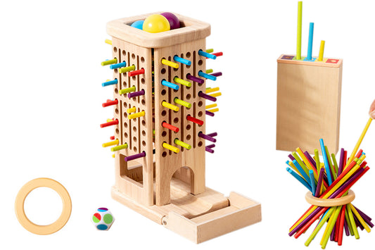 Wooden Tower 3-in-1 Stick Pulling and Balance Board Game for Little Ones and Family