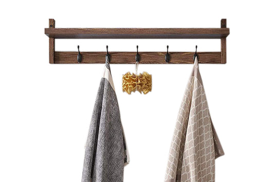 Wooden Coat Rack Wall Mount with Shelf 5 Hooks for Hanging Clothes