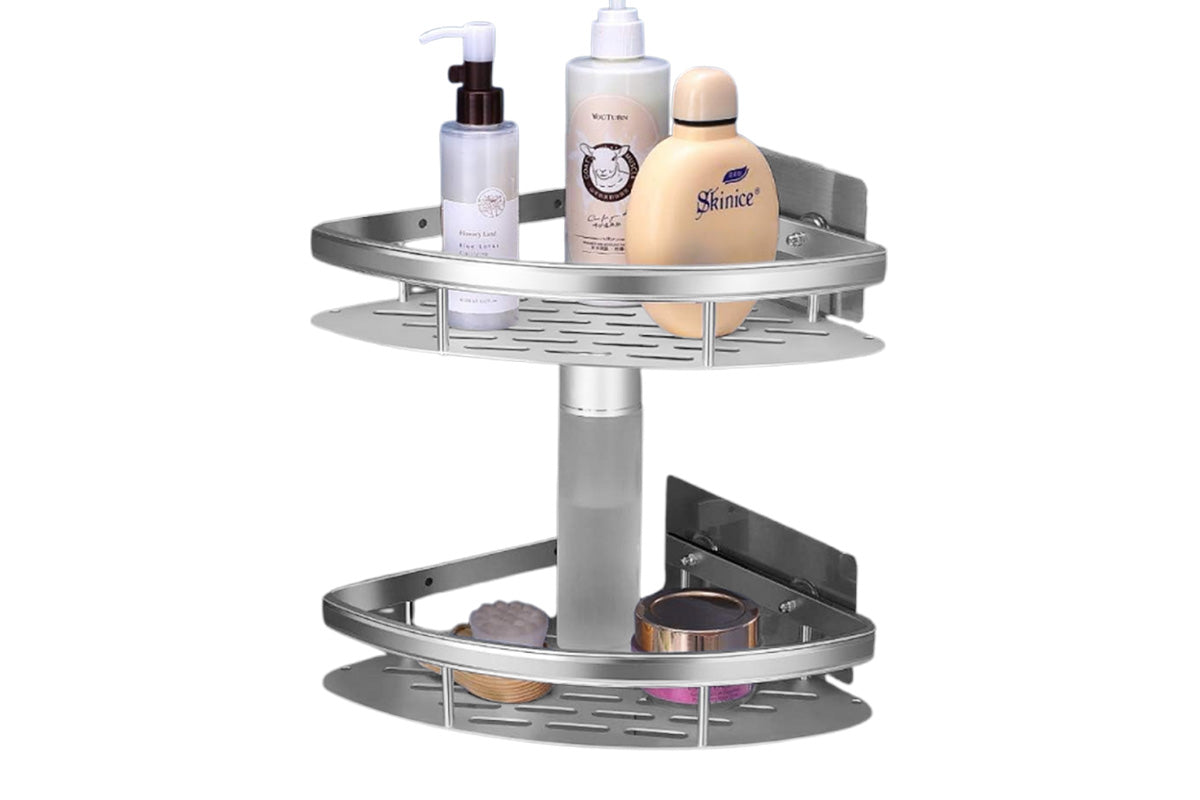 2 Layers Triangular Shower Caddy Shelf Bathroom Corner Bath Rack Storage Holder Organizer