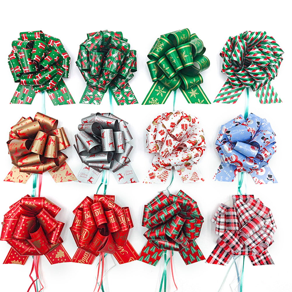 12Pcs Assorted Christmas Festive Ribbon Bows for Gift Wrapping Hamper Decoration