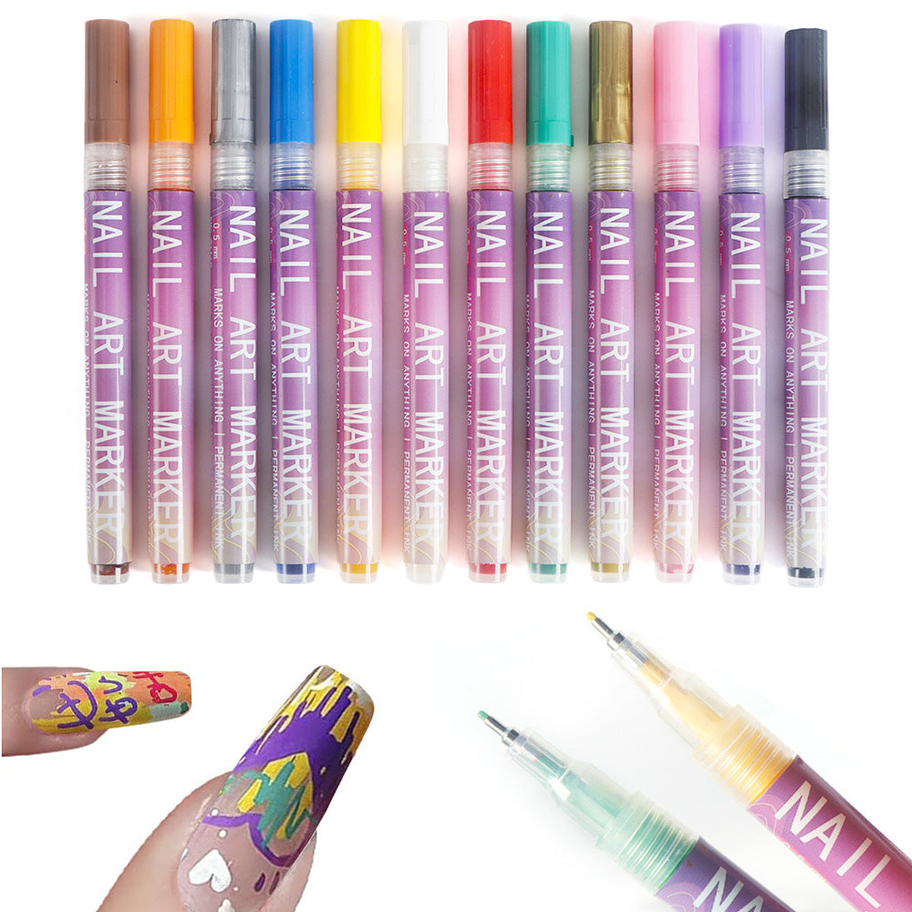 12-Color DIY Nail Art Paint Pen Set Nail Dotting & Drawing Pens for Manicure