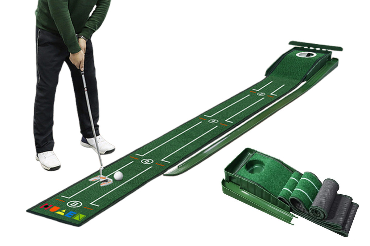 2.6m Auto-Return Golf Training Aid Practice Putting Mat Indoor Putter Trainer Mat