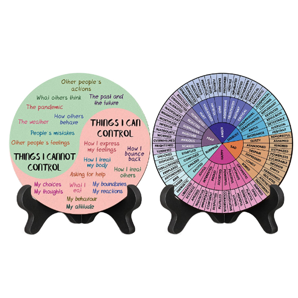 Double-Sided Feelings Wheel Mental Health Emotions Chart with Stand Psychology Decor for Home School Office Style 1