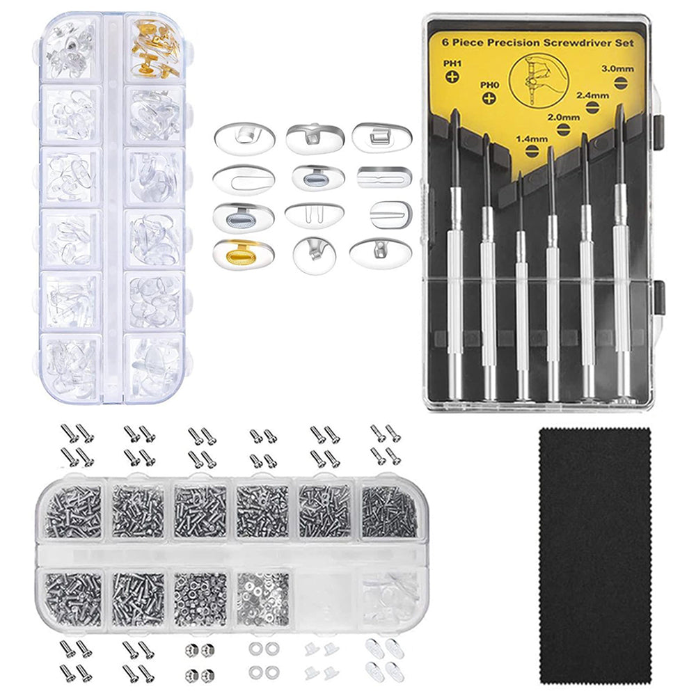 1100Pcs Set Eyeglasses Repair Kit Eyeglass Screws and 6 Pcs Precision Screwdriver Set for Glasses Jewelry Watch