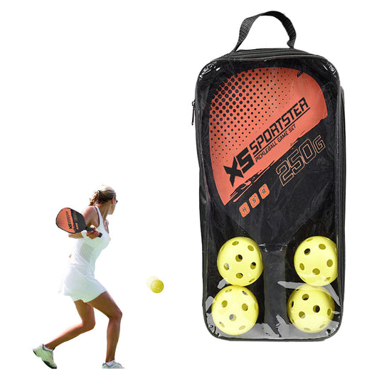 2 Wooden Sports Pickleball Paddle and 4 Pickleball Set with Carry Bag Orange