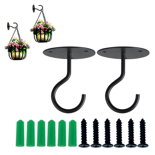 2Pcs Ceiling Swag Hook Metal Plant Bracket Wall Mount for Hanging Plants Black