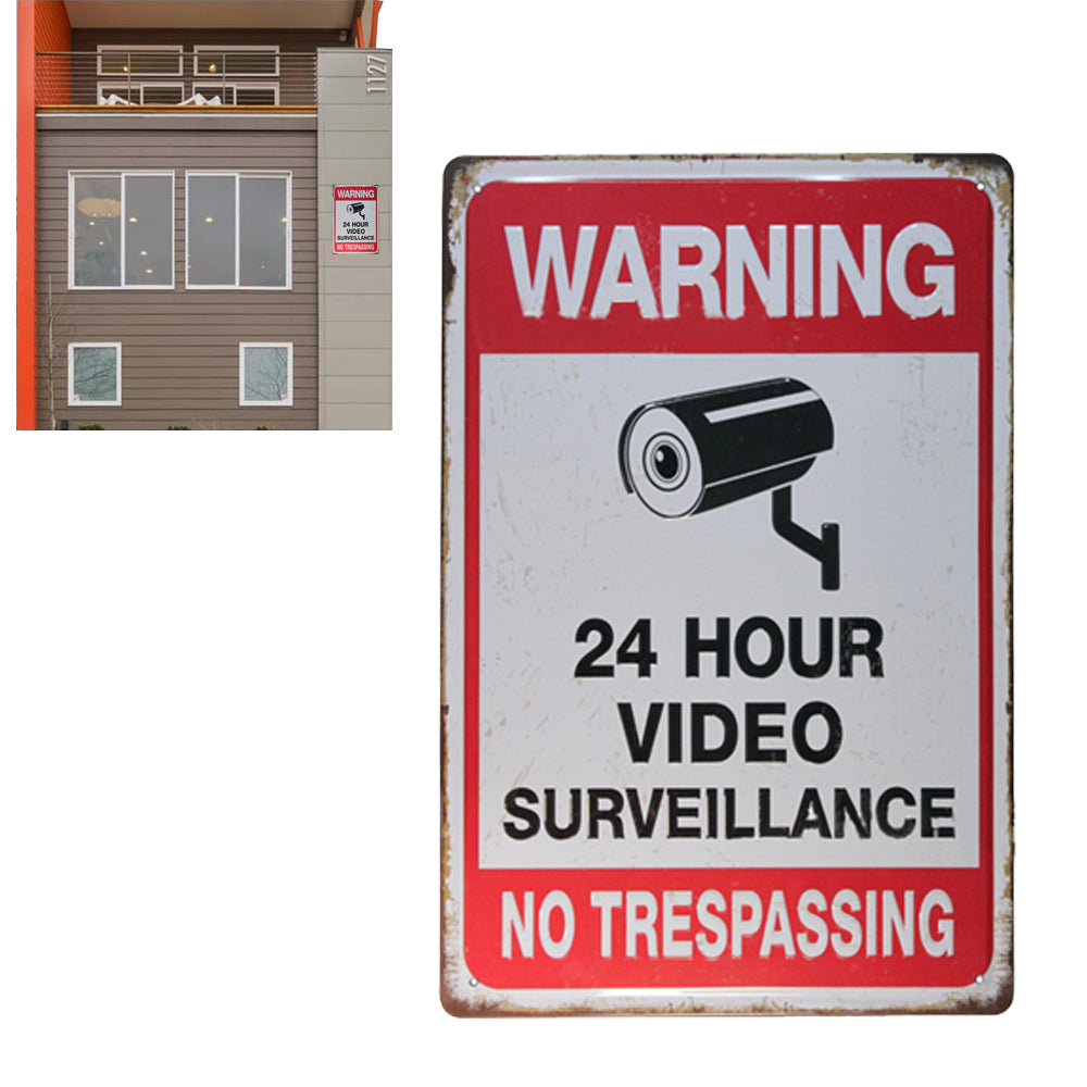 2Pcs Warning Sign 24 Hour Video Surveillance Sign for Home Business CCTV Security Camera