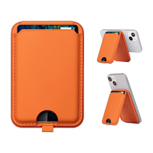 For iPhone Adjustable Magnetic Phone Stand PU Leather Wallet for iPhone 15/14/13 Series Brown