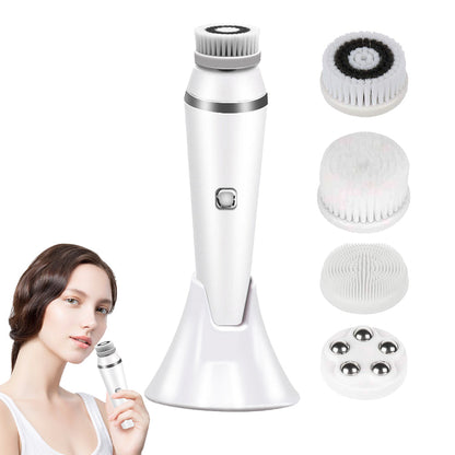 4-in-1 Electric Facial Cleansing Brush Set for Skin Care and Beauty White