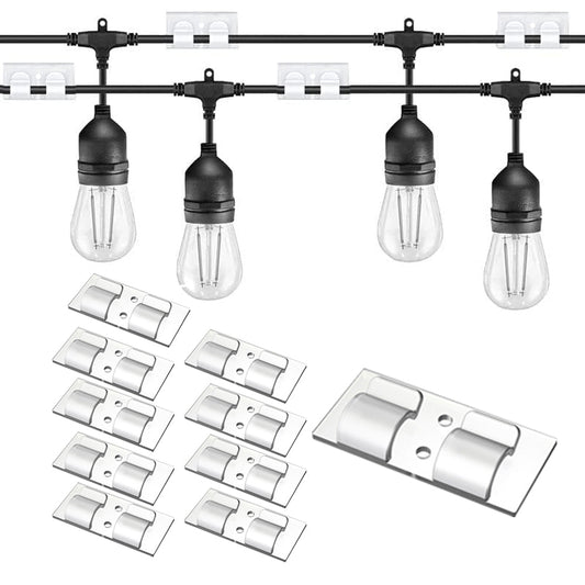 10Pcs Self-Adhesive Hooks for String Lights Clips Indoor Outdoor Cable Clips Holders Cord Organizer