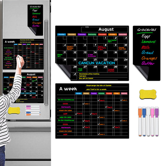 Magnetic Black Dry Erase Calendar Set Monthly Daily Planner Whiteboard Sheet for Fridge