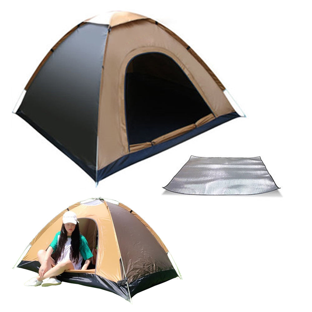 For 2-Person Foldable Outdoor Camping Tent Portable Quick Automatic Opening Beach Tent Hiking Picnic Travel Brown