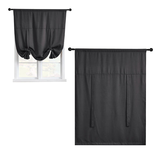 Thermal Insulated Tie Up Window Shade Light Blocking Curtain Black