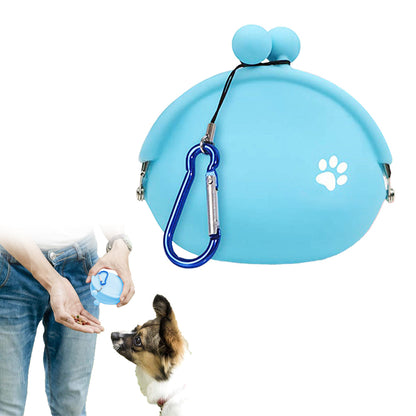 Portable Pet Silicone Treat Bag Multi-Purpose Dog Training Pouch with Carabiner Blue