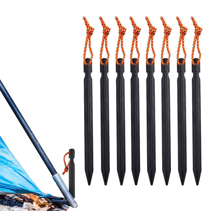 8Pcs Aluminum Alloy Tent Stakes Outdoor Camping Trip Tent Peg with Rope Black