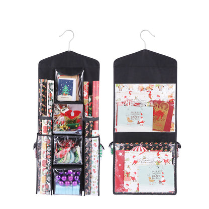 Double Sided Hanging Gift Wrap Organizer Wrapping Paper Bag Storage Black