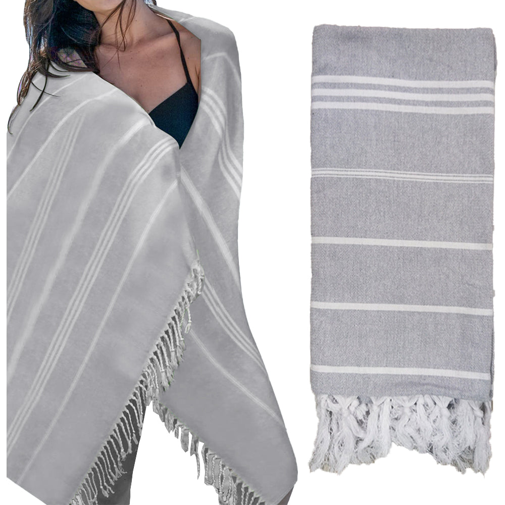 Cotton Turkish Beach Towels Quick Dry Towel for Bathing Swimming Travel Light Grey