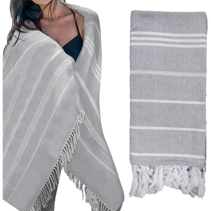 Cotton Turkish Beach Towels Quick Dry Towel for Bathing Swimming Travel Light Grey