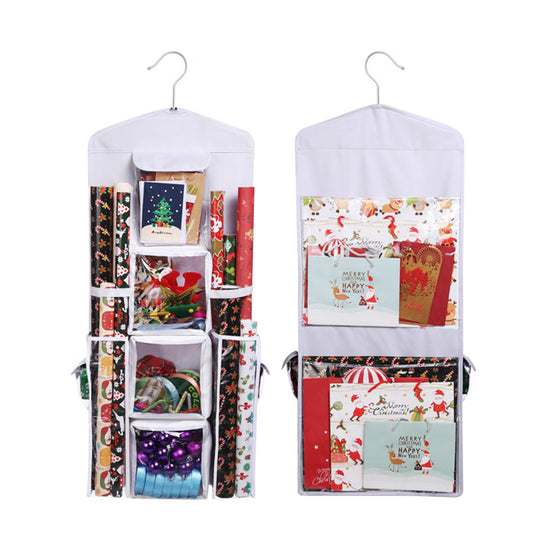 Double Sided Hanging Gift Wrap Organizer Wrapping Paper Bag Storage White