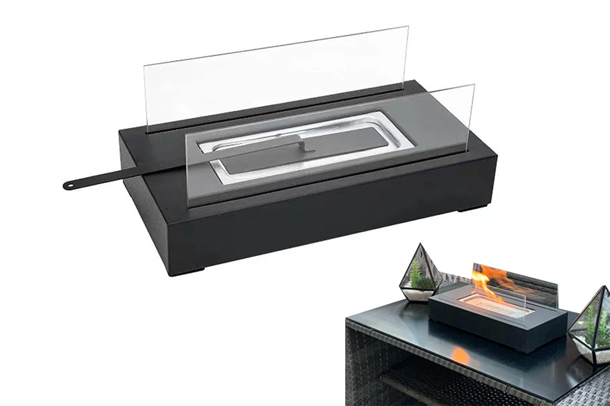 Portable Rectangle Table Top Firepit, Ethanol Tabletop Fireplace for Indoor Outdoor