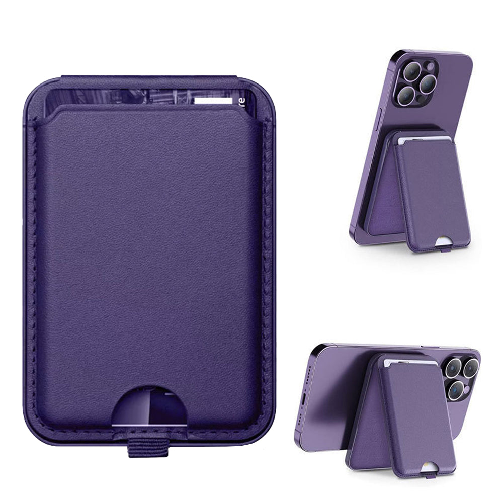For iPhone Adjustable Magnetic Phone Stand PU Leather Wallet for iPhone 15/14/13 Series Purple