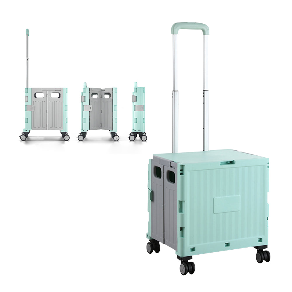 Folding Utility Cart Portable Shopping Camping Rolling Crate Handcart Telescoping Handle Green