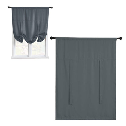 Thermal Insulated Tie Up Window Shade Light Blocking Curtain Dark Grey