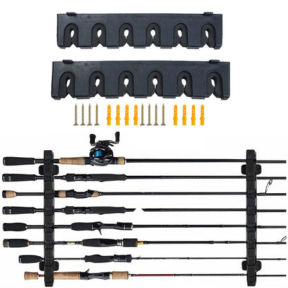 Wall Mounted 6-Rod Storage Rack Fishing Pole Display Holder Horizontal Style