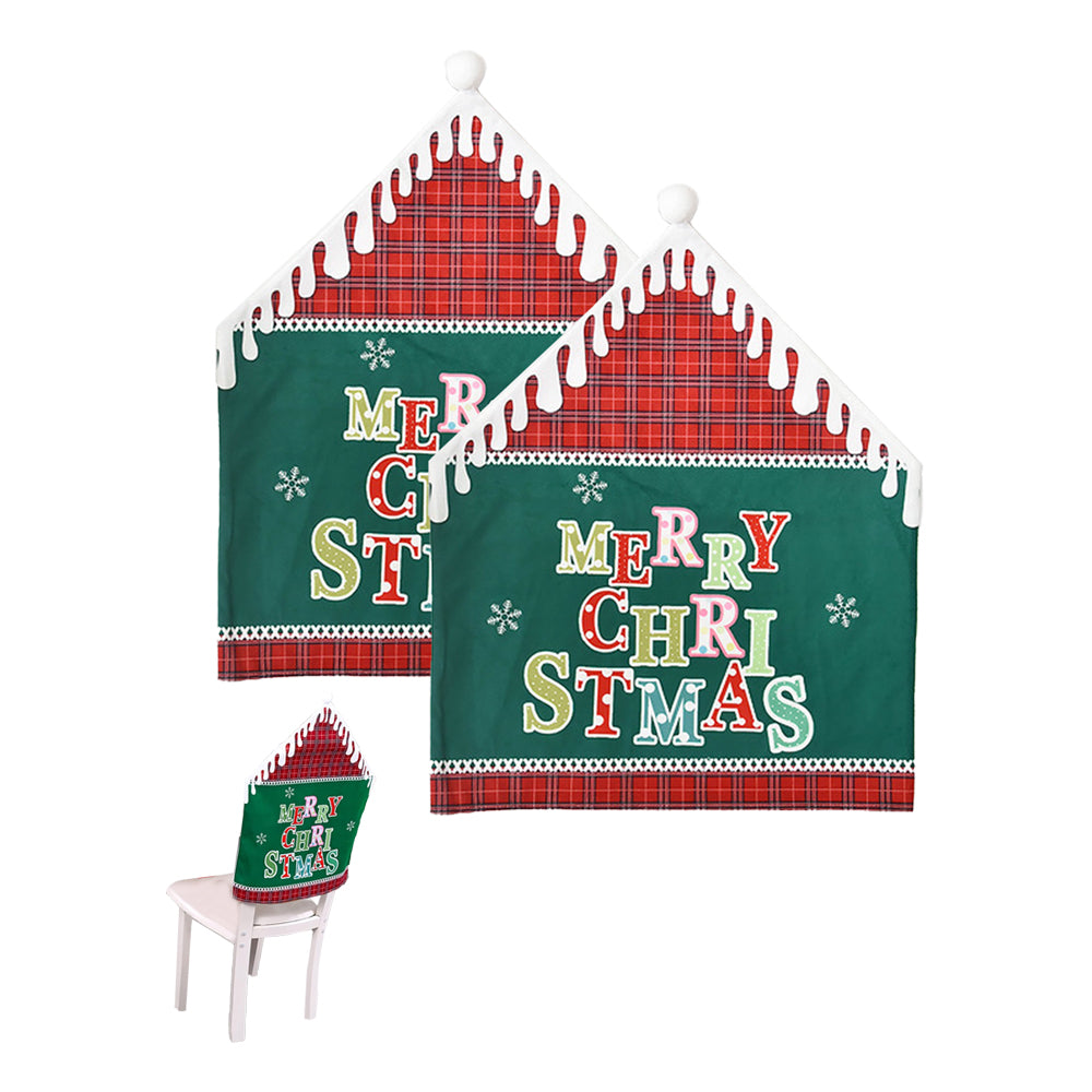 2Pcs MERRY CHRISTMAS Chair Back Cover Dining Chair Slipcovers Xmas Banquet Decorations Green