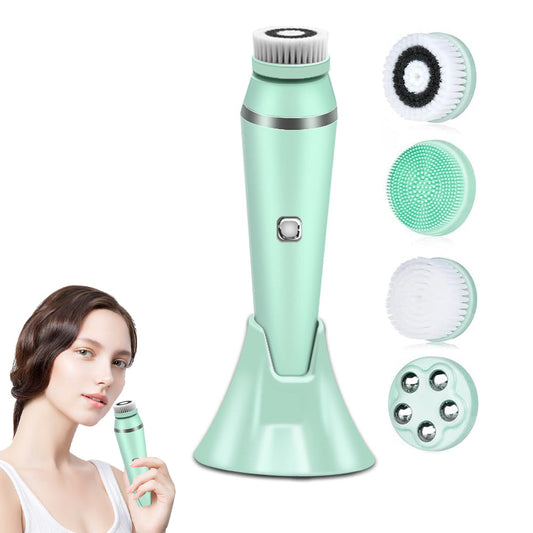 4-in-1 Electric Facial Cleansing Brush Set for Skin Care and Beauty Green