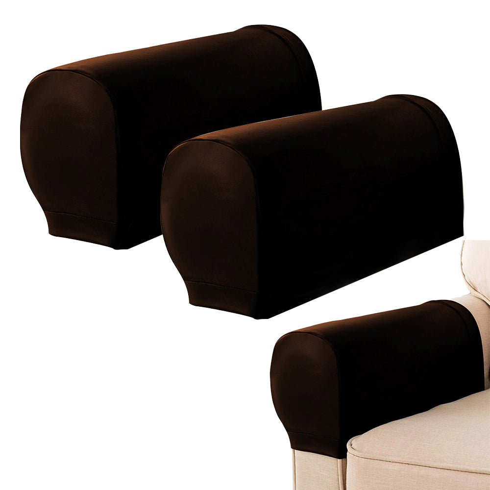 Pair of Sofa Armrest Covers Removable Stretch Couch Arm Protectors Dark Coffee