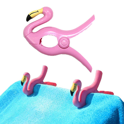 2Pcs Portable Beach Towel Clamp Laundry Quilt Retaining Clip Clothes Pegs Flamingo Style