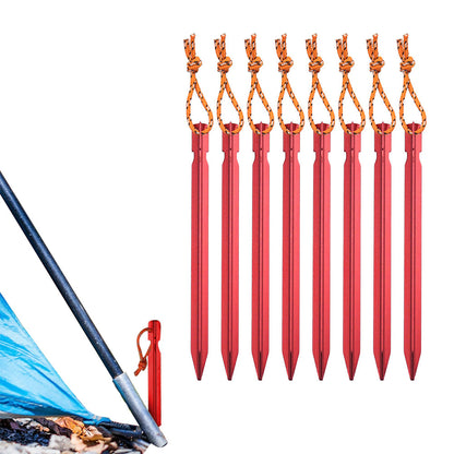 8Pcs Aluminum Alloy Tent Stakes Outdoor Camping Trip Tent Peg with Rope Red