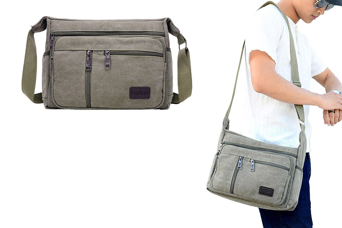 Men Vintage Crossbody Canvas Messenger Shoulder Bag-Green