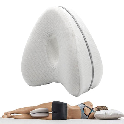 Leg Knee Pillow Memory Foam Knee Support Cushion with Washable Cover for Side Sleeper-White
