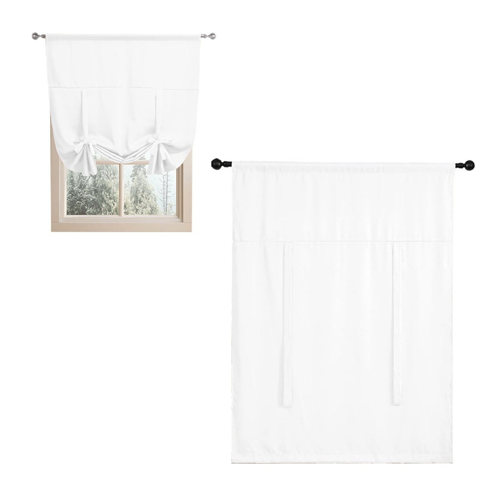 Thermal Insulated Tie Up Window Shade Light Blocking Curtain White