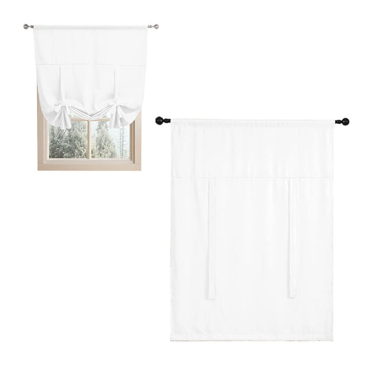 Thermal Insulated Tie Up Window Shade Light Blocking Curtain White