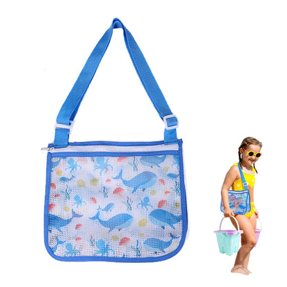 Children Beach Mesh Storage Bag Shell Collection Bag Beach Sand Toy Seashell Bag Dark Blue Whale