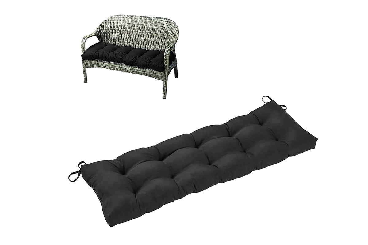 Outdoor Loveseat Cushion Outdoor Bench Cushion Long Seat Pad with Ties for Indoor Outdoor Furniture-Black