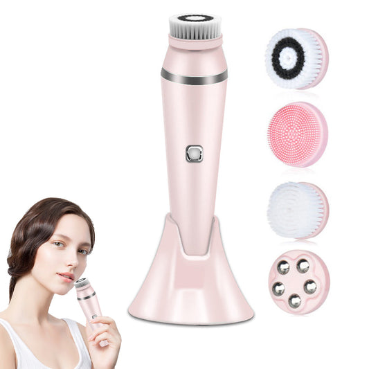 4-in-1 Electric Facial Cleansing Brush Set for Skin Care and Beauty Pink