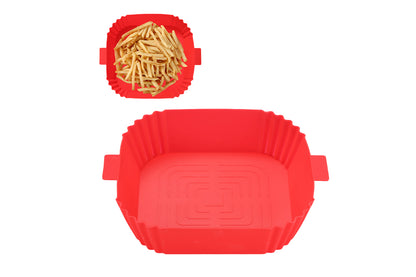Air Fryer Basket Liners Square Non-stick Food-grade Reusable Silicone Pot Baking Tray-Red