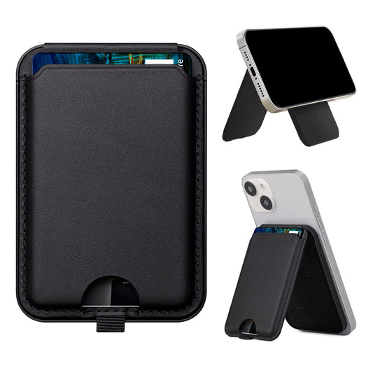 For iPhone Adjustable Magnetic Phone Stand PU Leather Wallet for iPhone 15/14/13 Series Black