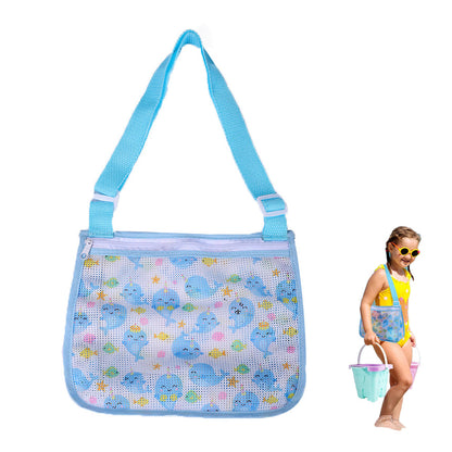 Children Beach Mesh Storage Bag Shell Collection Bag Beach Sand Toy Seashell Bag Light Blue Dolphin