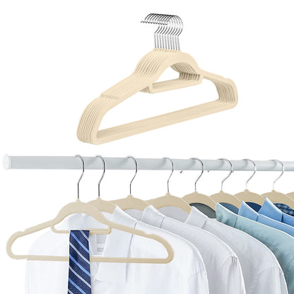 10Pcs Flocked Clothes Hanger Anti-Slip Hanger with 360 Degrees Swivel Hook for Suits Dresses Shirts Beige