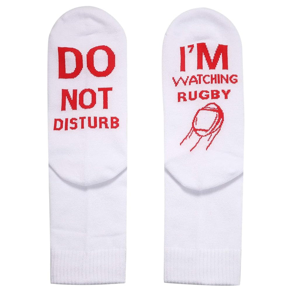 Pair of I'M WATCHING Unisex RUGBY Rugby Socks for Football Lover White
